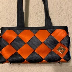 Maggie Bags Seatbelt Purse. Midnight blue and orange. ￼